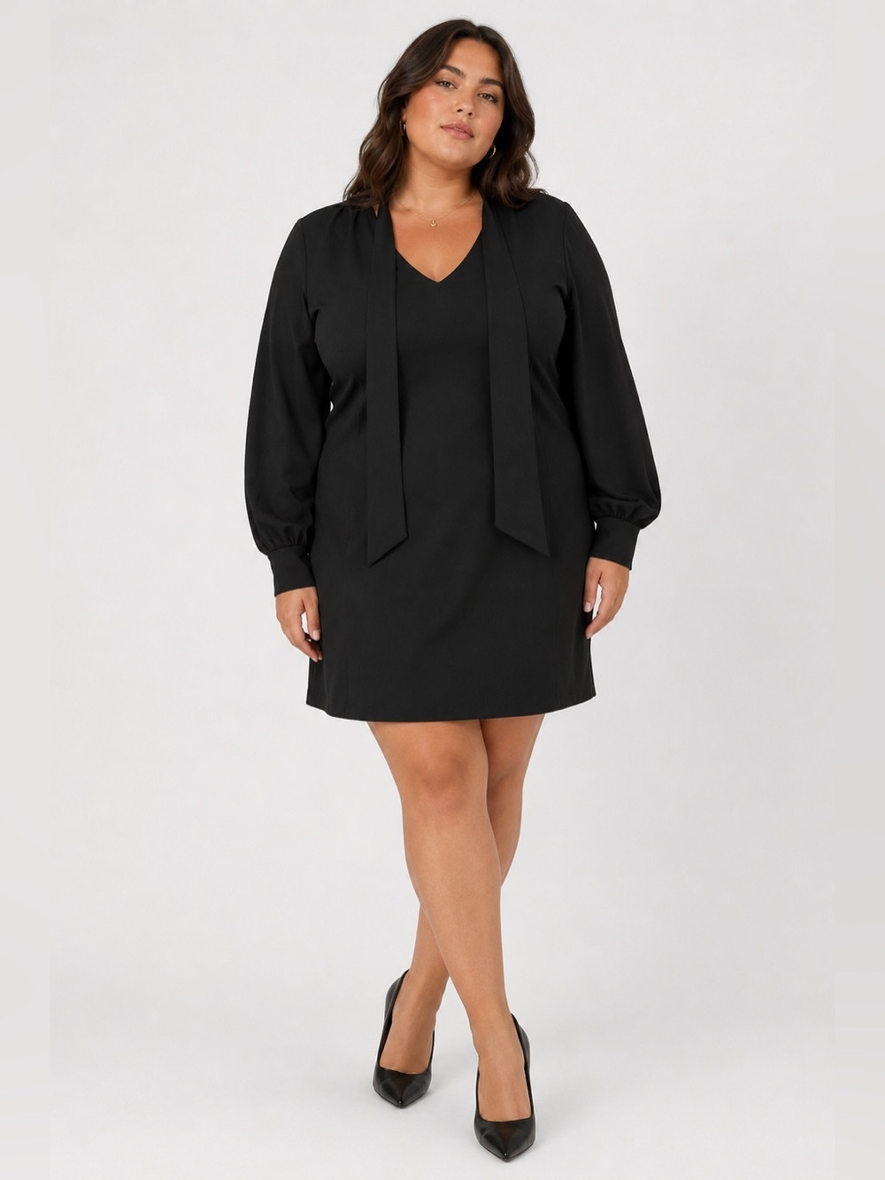 Eloquii Black Tie-Neck Shift Dress
